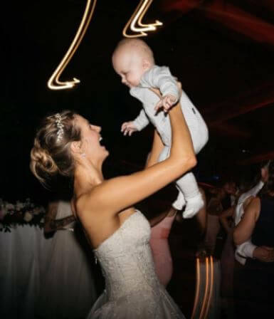 Charlotte Duke with her son Jaxson at her wedding.